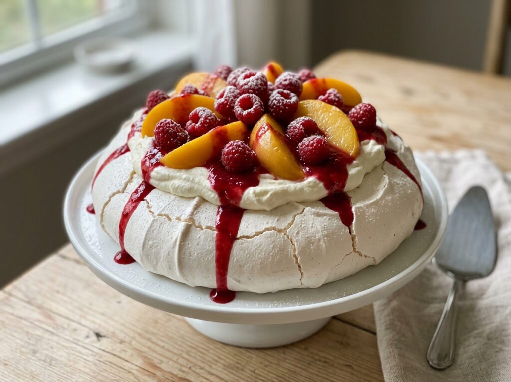 Peach Melba Pavlova