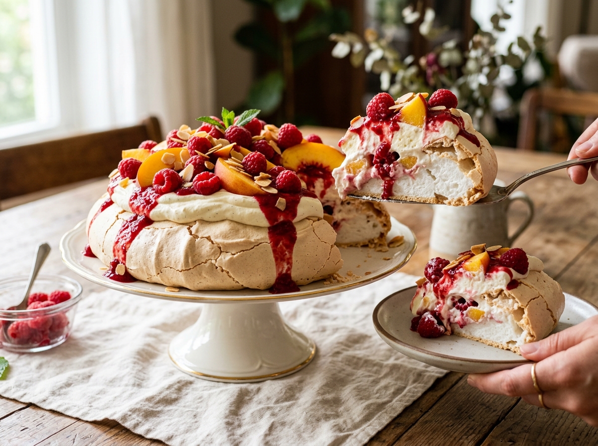 Peach Melba Pavlova