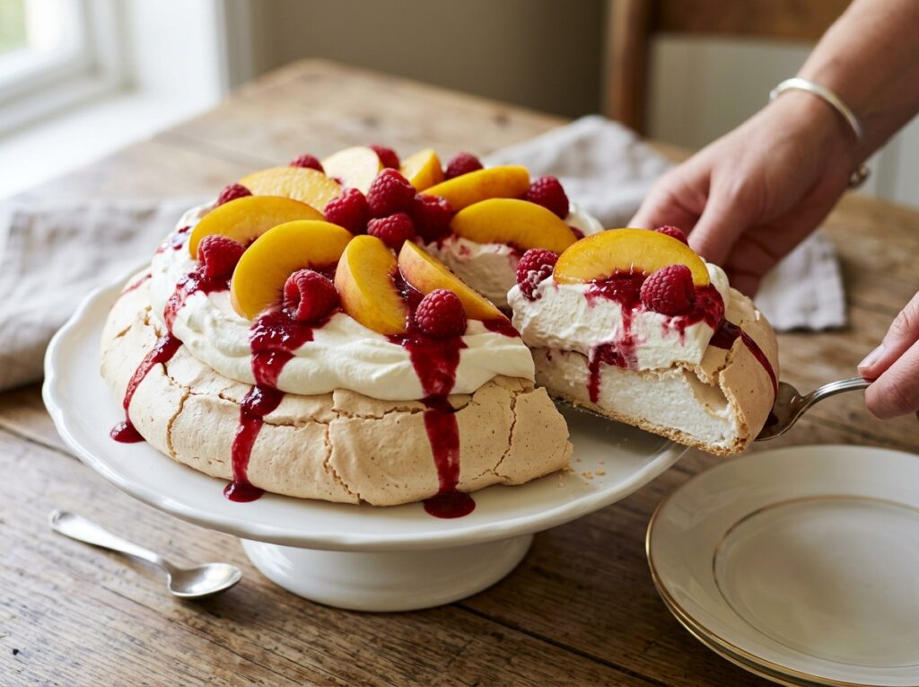 Peach Melba Pavlova