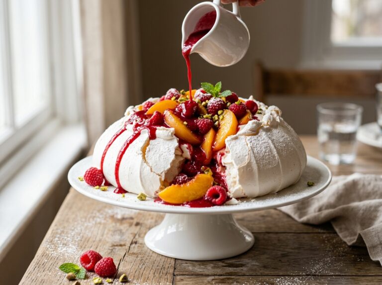 Peach Melba Pavlova